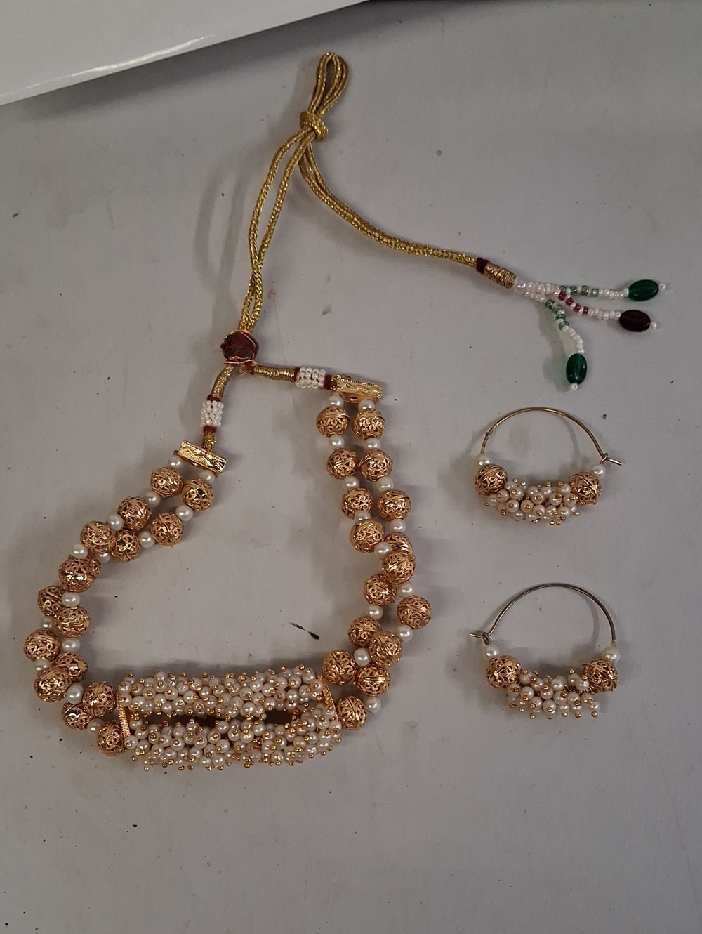 NWT Gold & Small Seed Pearl Choker & Matching Earrings